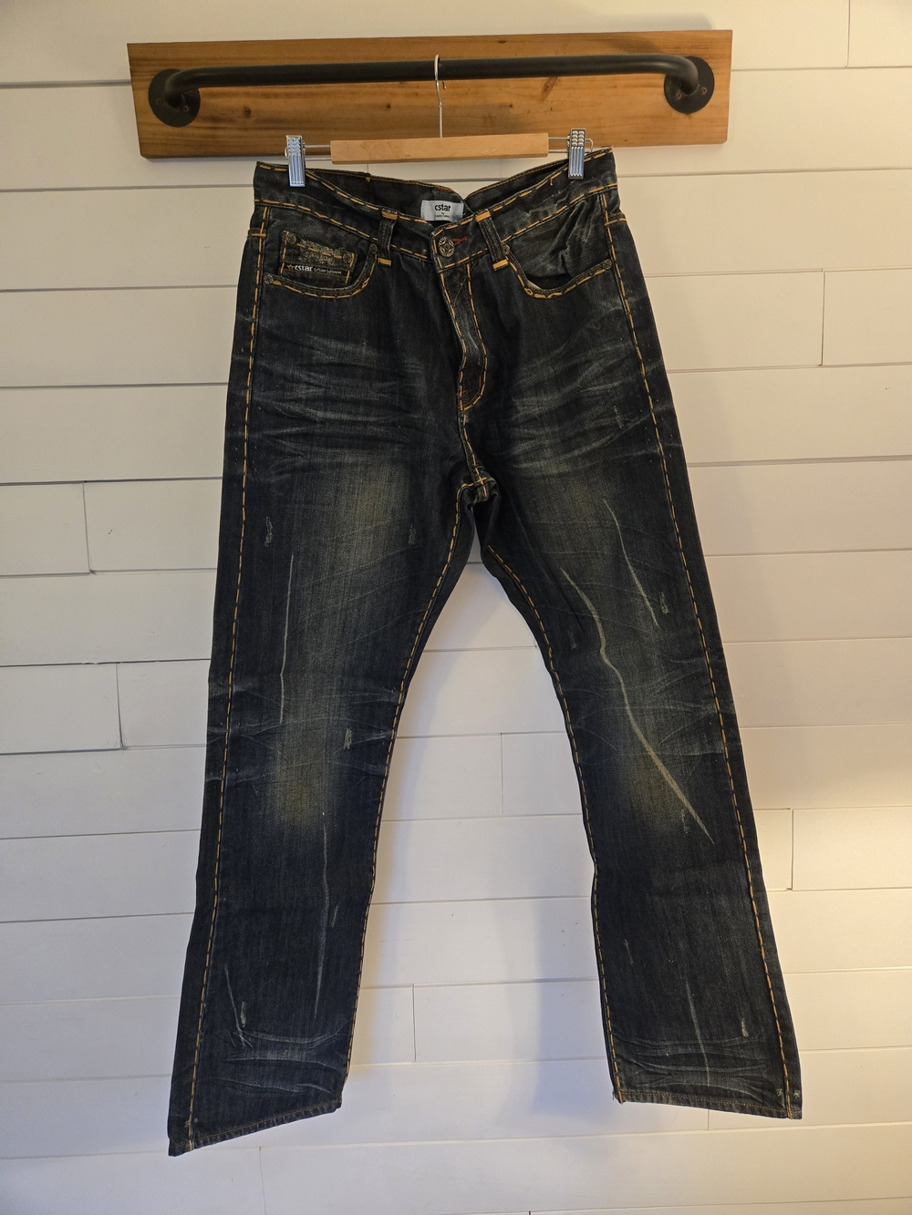 G-Star Raw Men's Dark Blue Straight Jeans with Contrast Stitching